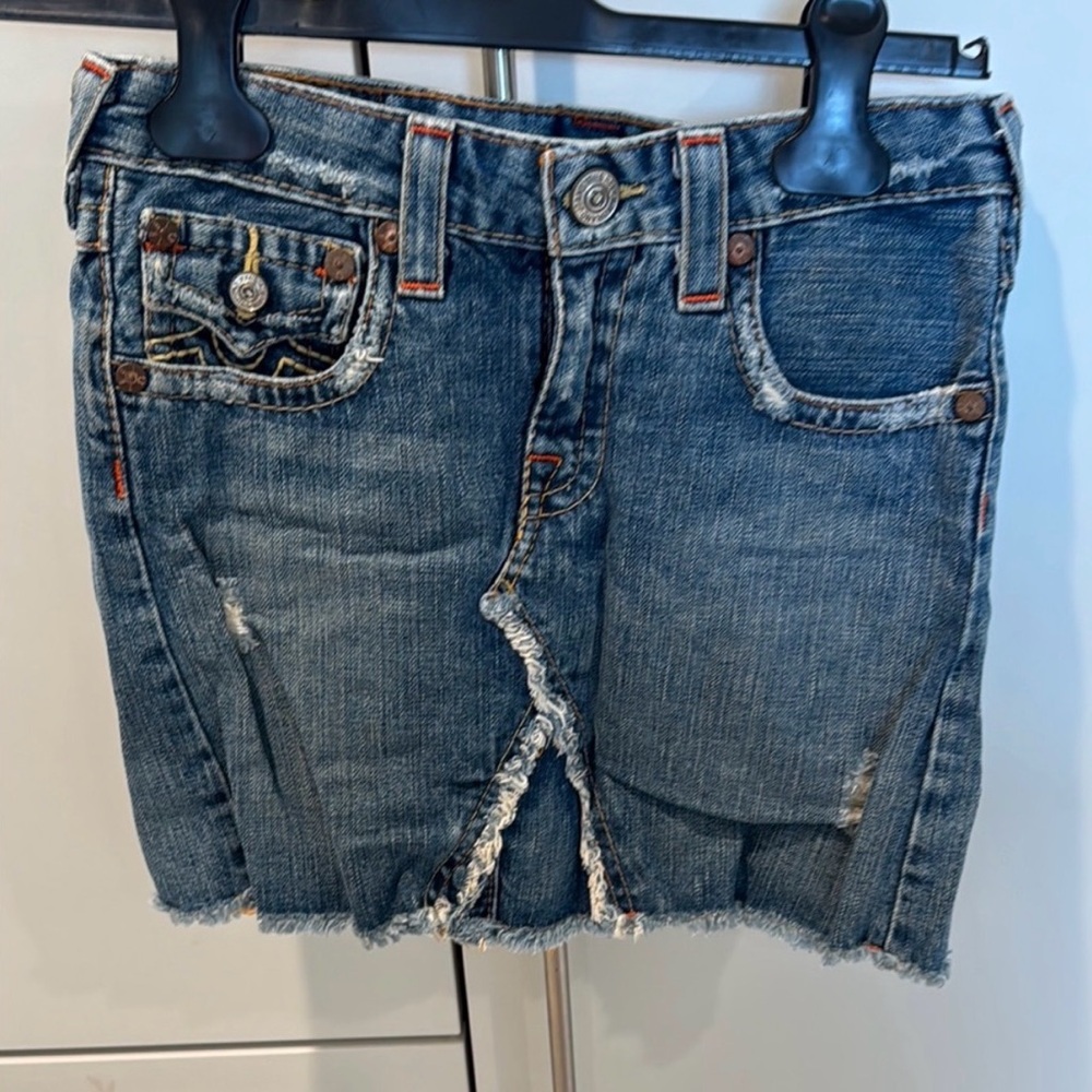 True Religion Girls Blue Distressed Denim Skirt